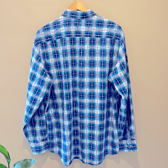 BUGATCHI - Men's Blue Plaid Dress Shirt - Picture 5 of 11